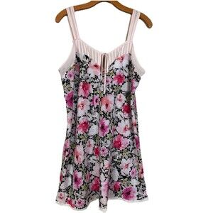 Oscar De La Renta Pink Label Floral Slip Nighty Chemise Lace‎ & Chiffon  SZ M